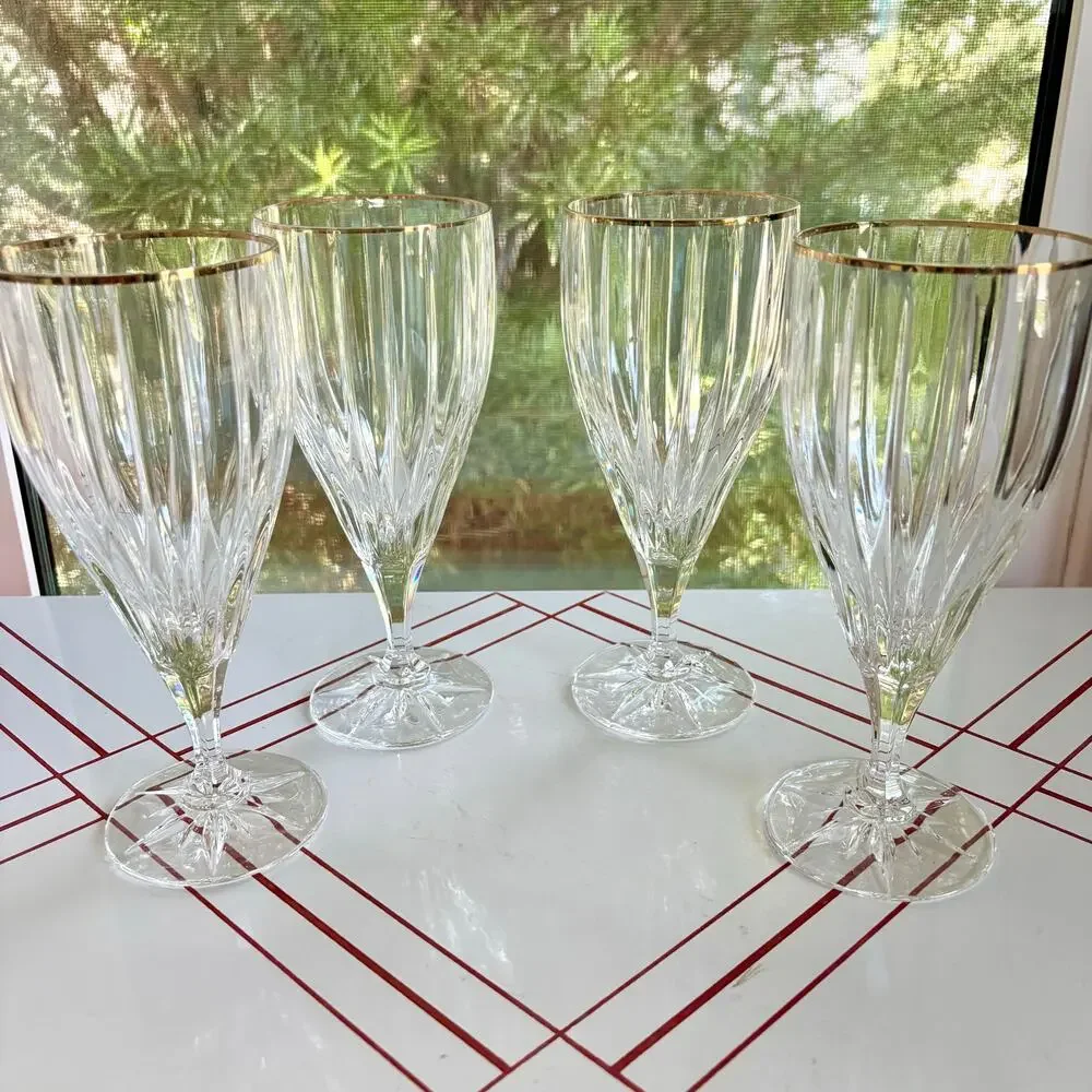 Vintage Mikasa Golden Tiara Crystal Iced Tea Goblets Gold Rim Set of 4